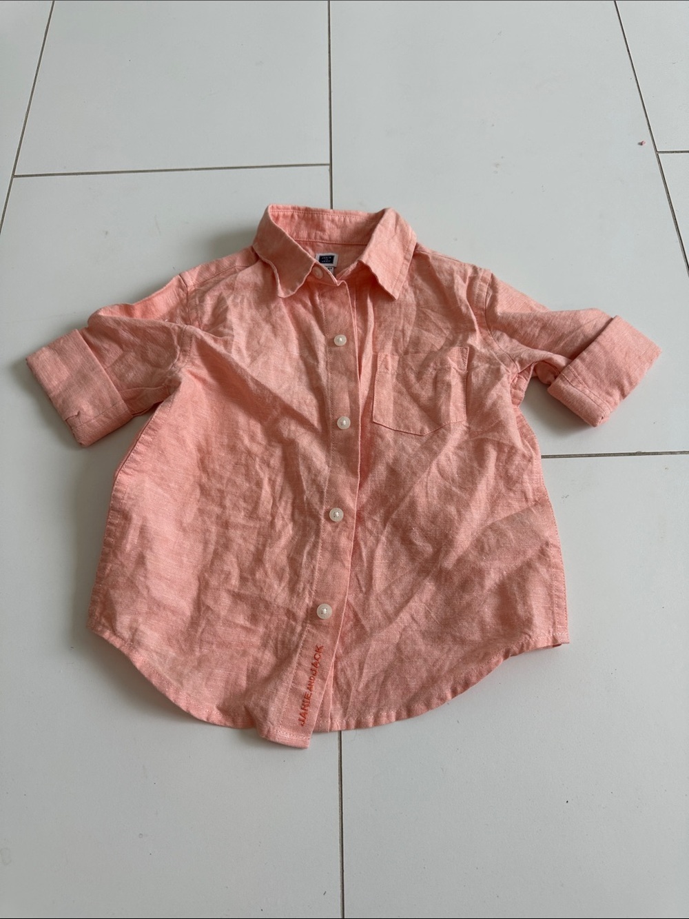 Janie and jack linen button up shirt 18/24m coral boys